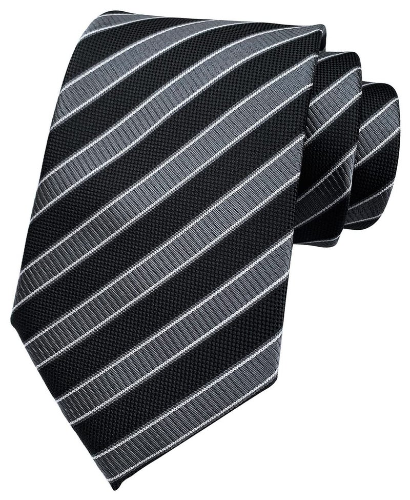 Secdtie Men's Striped Grey Black Jacquard Woven Silk Tie Formal Necktie TW01 - Image 1