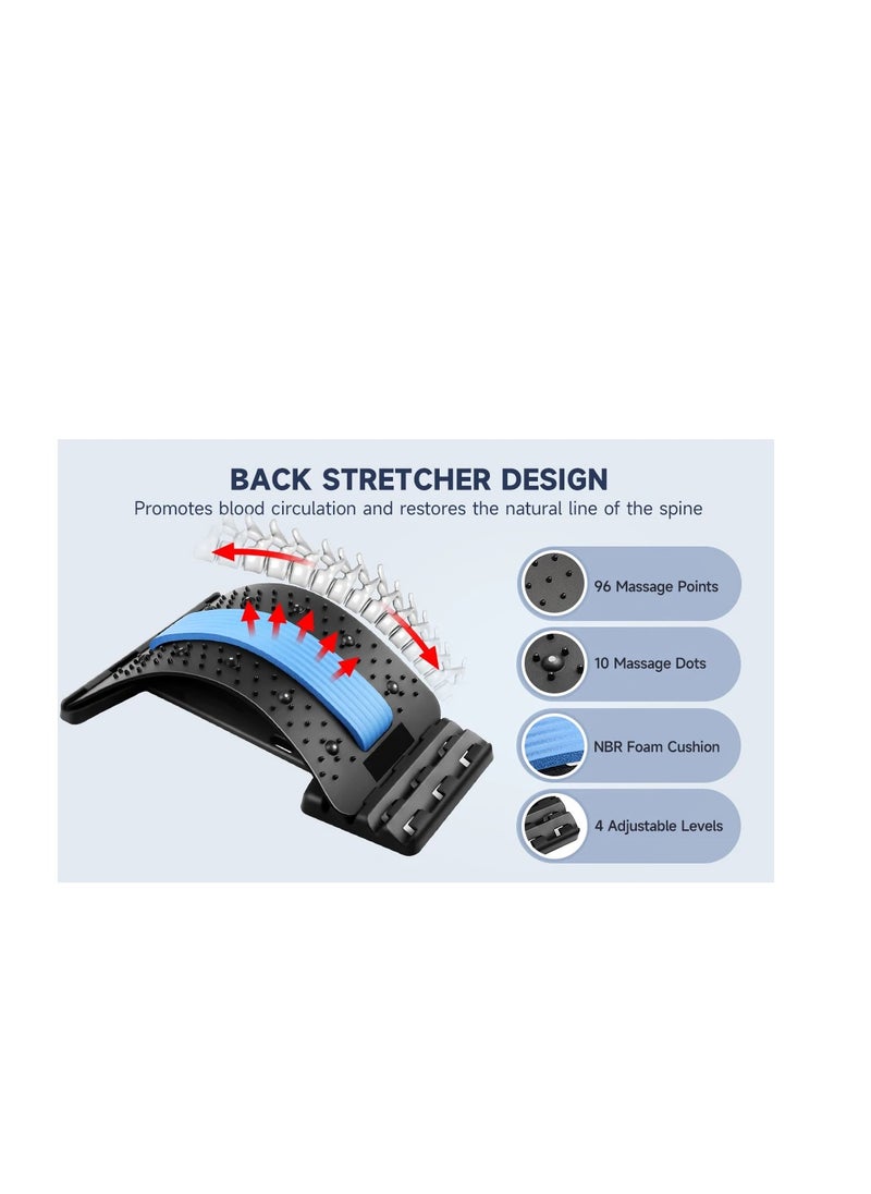Lumbar Support Extender, Back Muscle Exerciser/Back Stretcher Multi Level Muscle Exerciser Durable 4 Levels Pilates Spine Board Posture Corrector (Blue)