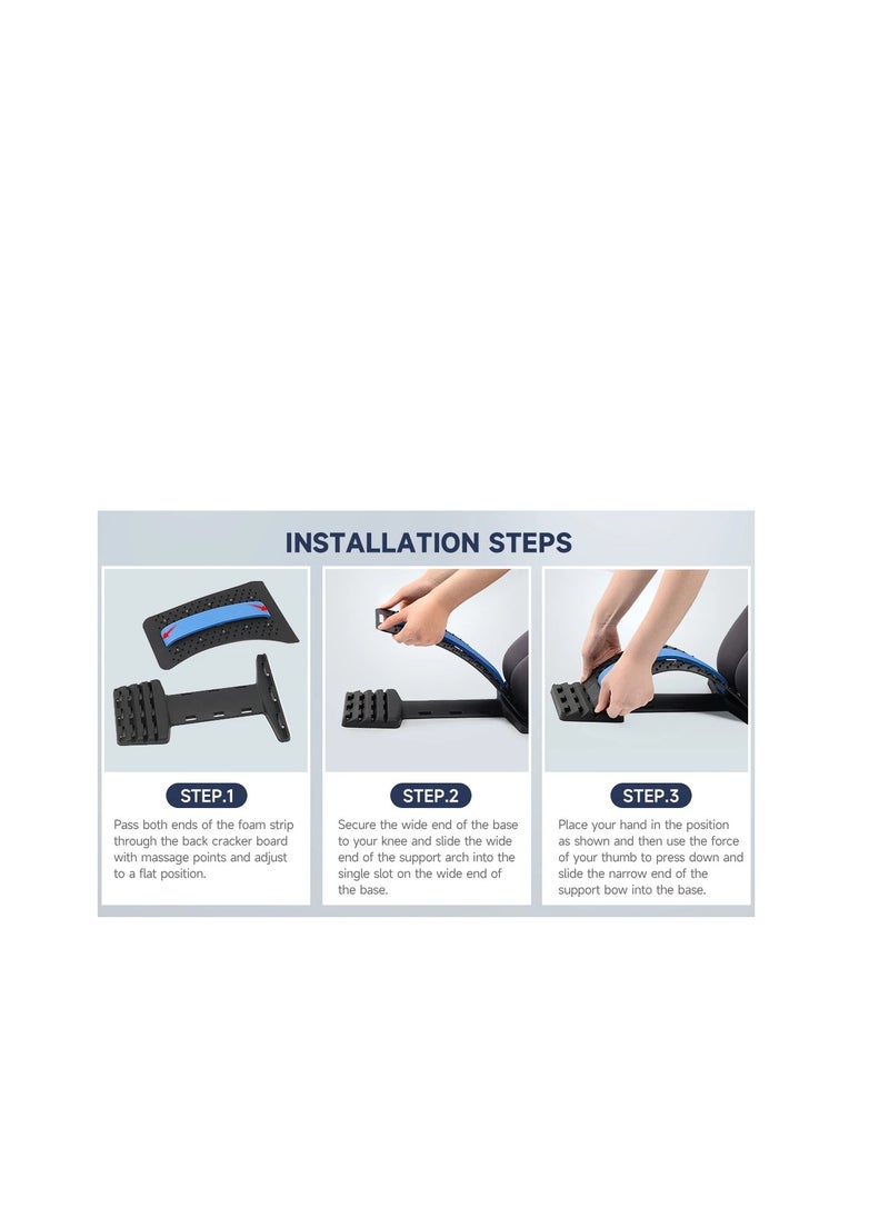 Lumbar Support Extender, Back Muscle Exerciser/Back Stretcher Multi Level Muscle Exerciser Durable 4 Levels Pilates Spine Board Posture Corrector (Blue)