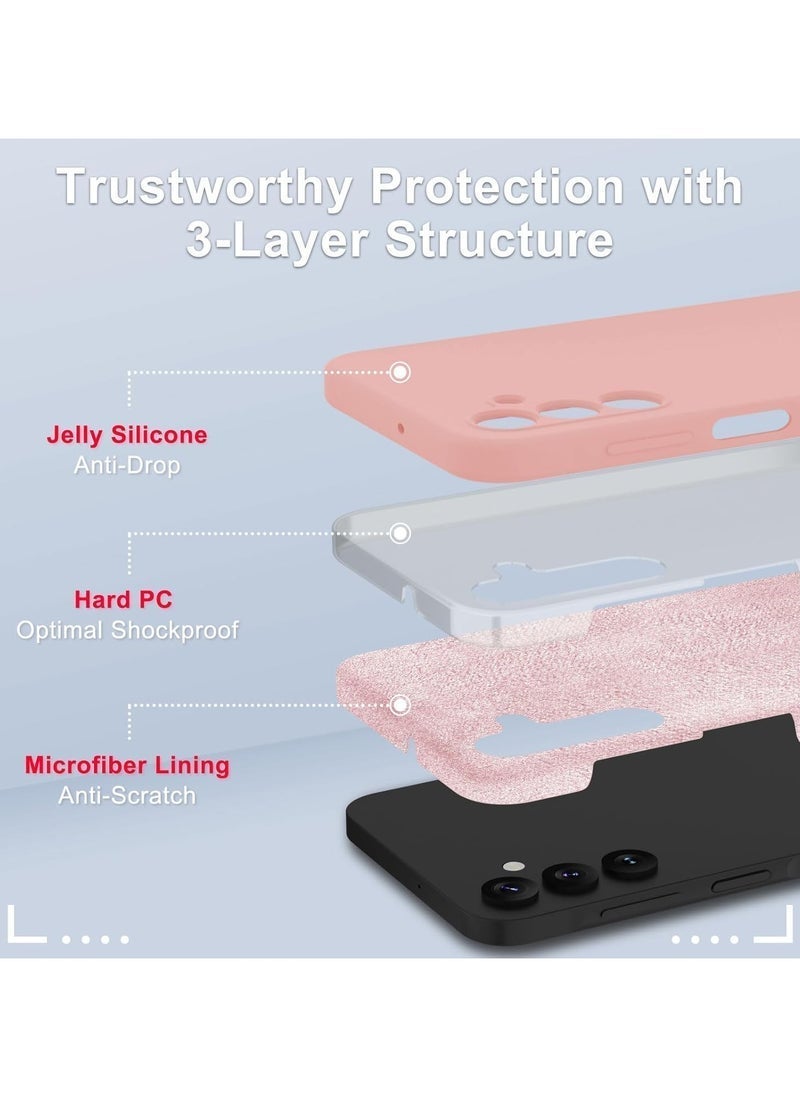 MUNTAQI Samsung Galaxy A25 5G Case – Silicone Phone Case with 1 Screen Protector, Soft Anti-Scratch Microfiber Lining, Full Body Shockproof Slim Cover, Supports Wireless Charging, Pink - Image 3