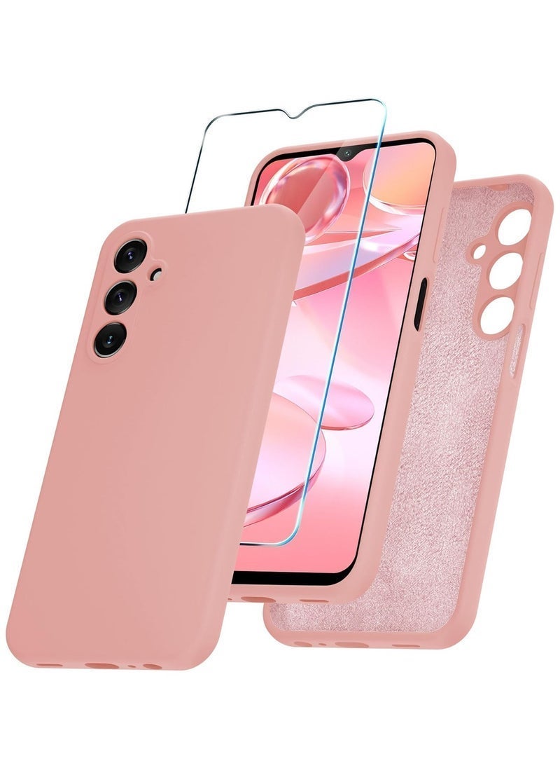 MUNTAQI Samsung Galaxy A25 5G Case – Silicone Phone Case with 1 Screen Protector, Soft Anti-Scratch Microfiber Lining, Full Body Shockproof Slim Cover, Supports Wireless Charging, Pink - Image 1