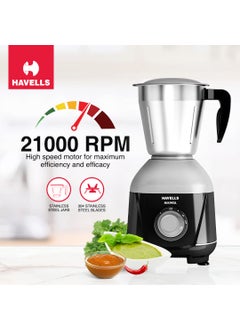 Havells Havells MIXWELL 500 W 3 Jar Mixer Grinder, 304 SS Blades I High Speed 21000 RPM Motor, Heavy and Wider mouth SS Jars, All Jars with Handle (Black and Grey)  - Image 3