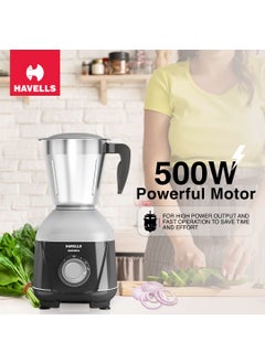 Havells Havells MIXWELL 500 W 3 Jar Mixer Grinder, 304 SS Blades I High Speed 21000 RPM Motor, Heavy and Wider mouth SS Jars, All Jars with Handle (Black and Grey)  - Image 2
