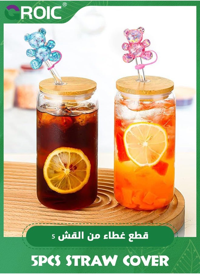 GROIC - 5PCS 10mm for Straw Cover Cup 40&30 Oz Accessories, Reusable for Stanley Straw Toppers for Tumblers, Lovely Bear Resin Straw Covers Cap,Dust-Proof Protector Straw Lid - Image 1