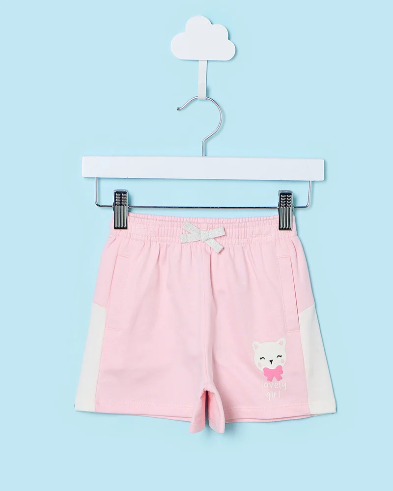 REDTAG Infant Girls Pink Printed Shorts