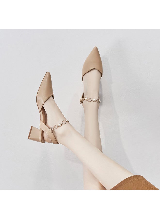 ZHR Pearl Rhinestone】elegant Pointed-toe Block Heel Closed-toe Sandals Women's Single-band Sandals Ladies Summer Sandals - Image 3