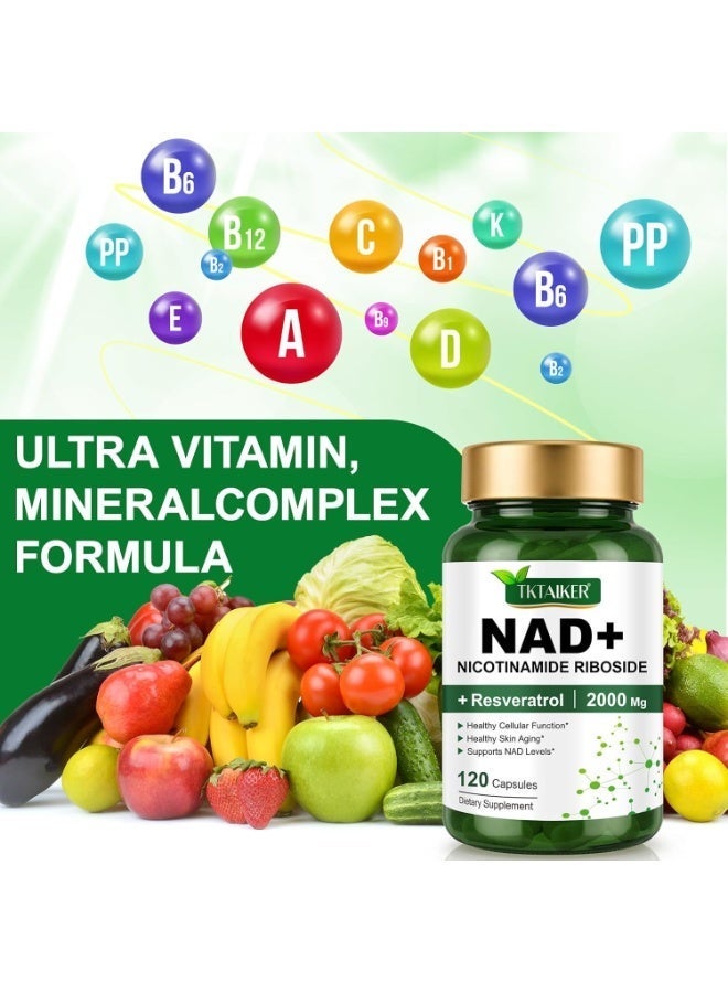 TKTALKER NAD Supplement 2000 Mg - 120 Capsules True NAD u0026 Resveratrol, NMN Alternative Liposomal NAD+ for Women u0026 Men, Support Cellular Health, Stamina u0026 Healthy Aging - Ultra Strength Capsules - Image 2