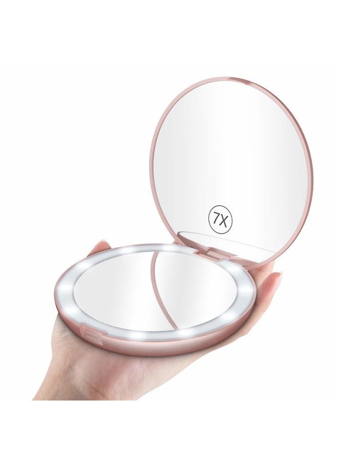 Benbilry - LED Lighted Compact Travel Makeup Mirror with Lights, 1x/7x Magnification, 5 Inch Dual Sided Portable Illuminated – Perfect for Handbag - Image 1