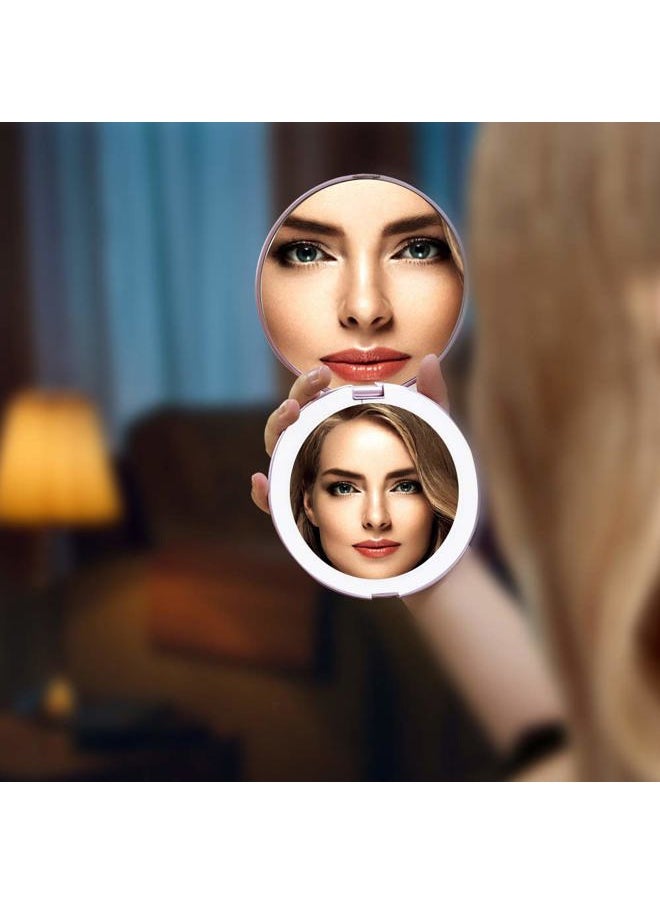 Benbilry - LED Lighted Compact Travel Makeup Mirror with Lights, 1x/7x Magnification, 5 Inch Dual Sided Portable Illuminated – Perfect for Handbag - Image 1