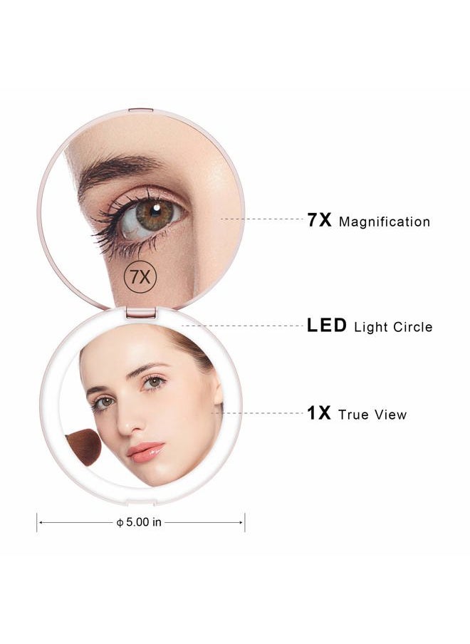 Benbilry - LED Lighted Compact Travel Makeup Mirror with Lights, 1x/7x Magnification, 5 Inch Dual Sided Portable Illuminated – Perfect for Handbag - Image 1