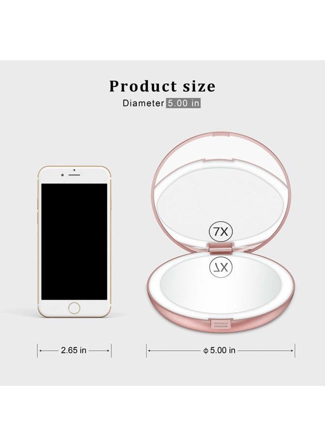 Benbilry - LED Lighted Compact Travel Makeup Mirror with Lights, 1x/7x Magnification, 5 Inch Dual Sided Portable Illuminated – Perfect for Handbag - Image 1