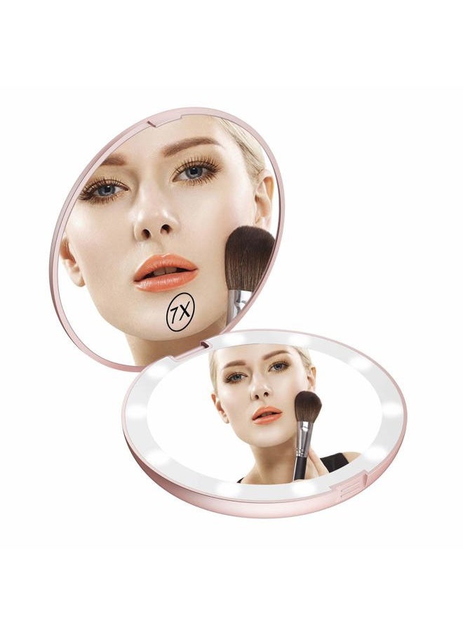 Benbilry - LED Lighted Compact Travel Makeup Mirror with Lights, 1x/7x Magnification, 5 Inch Dual Sided Portable Illuminated – Perfect for Handbag - Image 1