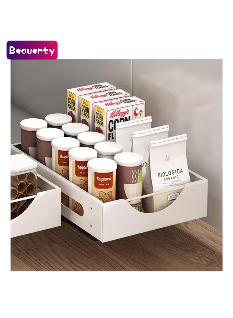 Beauenty Kitchen Storage Organizer, No Punching Heavy Duty Pull out Cabinet Drawer Under Cabinet Placing Dishes, Spices or Loose Items and Keeping Them Neat or Drained (White Spice Rack) - Image 1