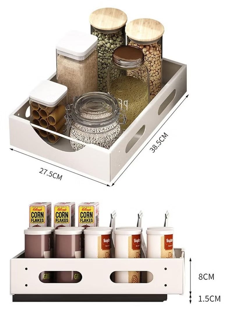 Beauenty Kitchen Storage Organizer, No Punching Heavy Duty Pull out Cabinet Drawer Under Cabinet Placing Dishes, Spices or Loose Items and Keeping Them Neat or Drained (White Spice Rack) - Image 2