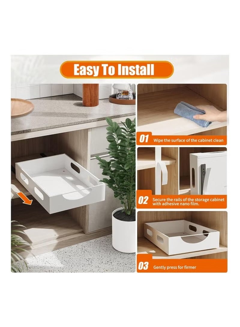 Beauenty Kitchen Storage Organizer, No Punching Heavy Duty Pull out Cabinet Drawer Under Cabinet Placing Dishes, Spices or Loose Items and Keeping Them Neat or Drained (White Spice Rack) - Image 5