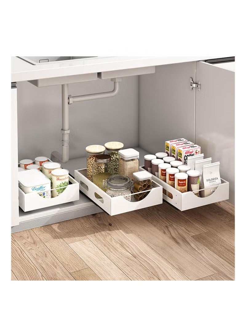 Beauenty Kitchen Storage Organizer, No Punching Heavy Duty Pull out Cabinet Drawer Under Cabinet Placing Dishes, Spices or Loose Items and Keeping Them Neat or Drained (White Spice Rack) - Image 3