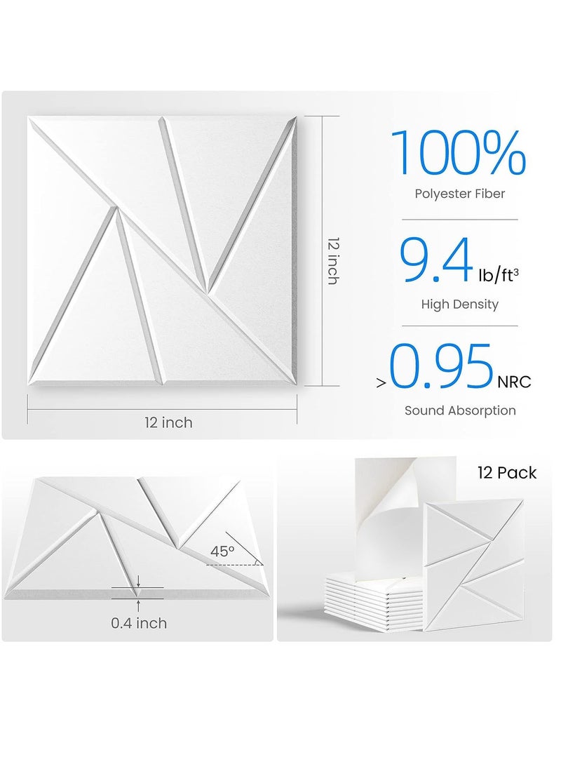 Excefore - 12 Pack Acoustic Panels Self-Adhesive, White Sound Proof Panels, DIY Soundproof Wall Panels High Density, Sound Panels for Wall Decoration and Acoustic Treatment-Suitable for Bedroom, Offices - Image 1