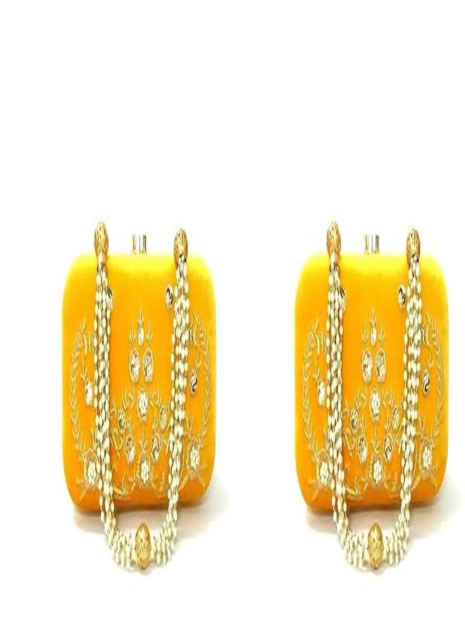 DUCHESS Women's Embroidered Yellow Box Clutch (Pack of 2)