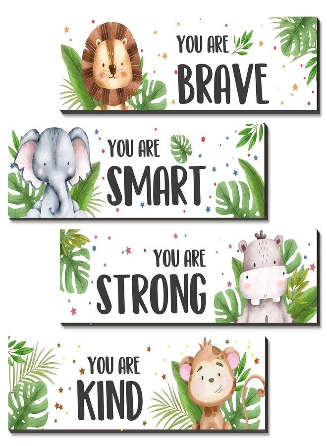 UBLURO 4 Pieces Jungle Animals Wall Art Decors - Motivational Wall Artï¼Å’Jungle Animals Wooden Hanging Wall Prints Plaquesï¼Å’Jungle Animals Room Decor for Boys Room - Image 1