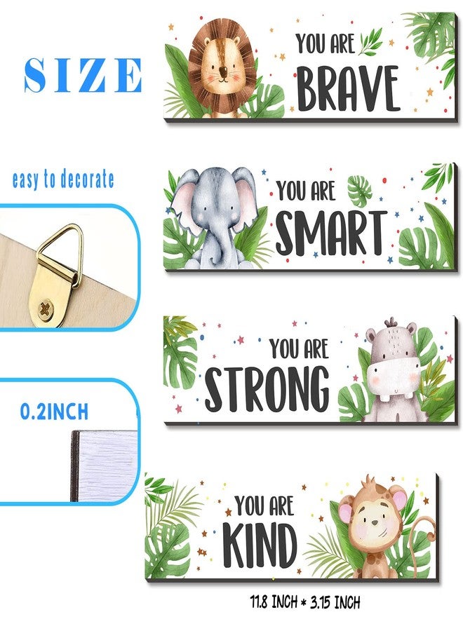 UBLURO 4 Pieces Jungle Animals Wall Art Decors - Motivational Wall Artï¼Å’Jungle Animals Wooden Hanging Wall Prints Plaquesï¼Å’Jungle Animals Room Decor for Boys Room - Image 2