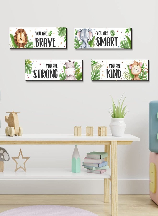 UBLURO 4 Pieces Jungle Animals Wall Art Decors - Motivational Wall Artï¼Å’Jungle Animals Wooden Hanging Wall Prints Plaquesï¼Å’Jungle Animals Room Decor for Boys Room - Image 4