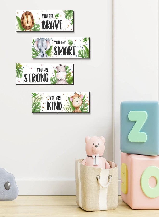 UBLURO 4 Pieces Jungle Animals Wall Art Decors - Motivational Wall Artï¼Å’Jungle Animals Wooden Hanging Wall Prints Plaquesï¼Å’Jungle Animals Room Decor for Boys Room - Image 5