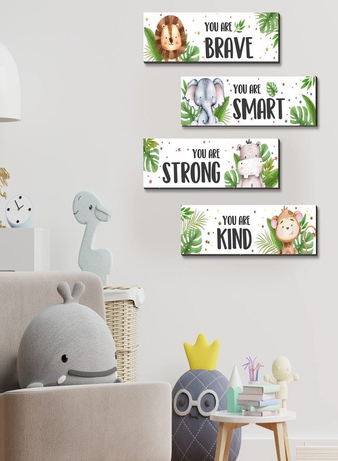 UBLURO 4 Pieces Jungle Animals Wall Art Decors - Motivational Wall Artï¼Å’Jungle Animals Wooden Hanging Wall Prints Plaquesï¼Å’Jungle Animals Room Decor for Boys Room - Image 3