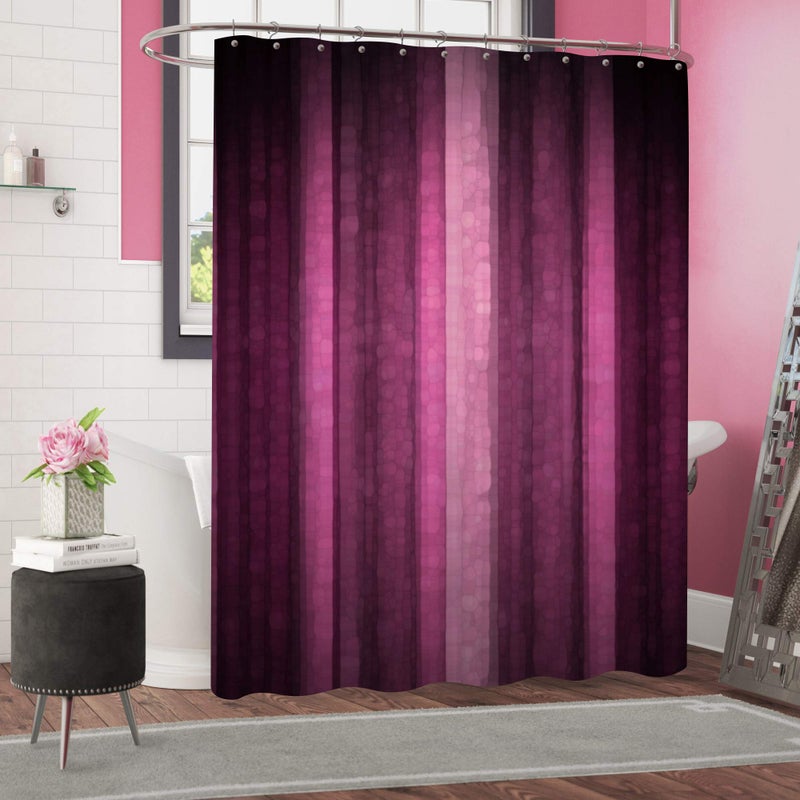 Gibelle Pink Striped Shower Curtain Hot Pink Neon Pink Cute Shower Curtain Set with 12 Hooks Abstract Mosaic Glass Texture and Dark Stripe Art Waterproof Fabric Bathroom Decor 72 W x 72 L