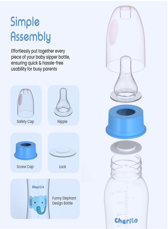 Cherilo Feeding Bottle for New Born | 250ml Anti-Colic Slim Neck BPA-Free Design Feeding Bottle for 1+ Year Baby Upto 3 Years | Funny Elephant Style with Soft Silicone Nipple & Leak-Resistant Cap - Image 3