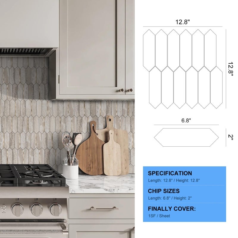 KASARO Peel and Stick Backsplash Long Hexagon Wall Tile, 10-Pieces PVC Self Adhesive Mosaic Tiles, Marble Beige Slate with Vintage Gold Stripes Decorative for Kitchen, Bathroom and Fireplace - Image 5