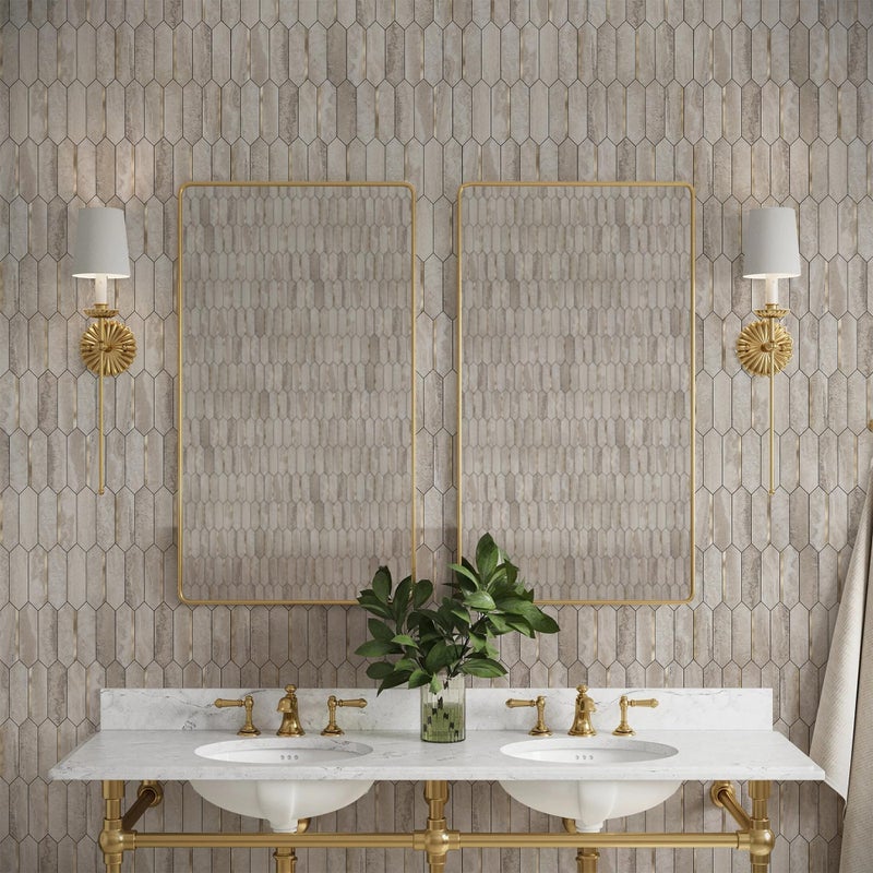 KASARO Peel and Stick Backsplash Long Hexagon Wall Tile, 10-Pieces PVC Self Adhesive Mosaic Tiles, Marble Beige Slate with Vintage Gold Stripes Decorative for Kitchen, Bathroom and Fireplace - Image 2