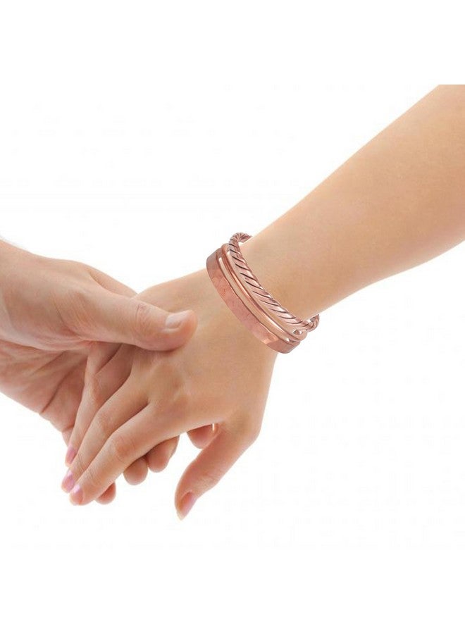 Touchstone copper magnetic bracelet tibetan style. hand forged with solid and high gauge pure copper. set of 3 different designs in hammered braided pipe style. - Image 4