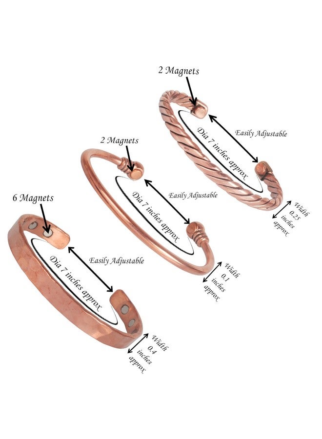 Touchstone copper magnetic bracelet tibetan style. hand forged with solid and high gauge pure copper. set of 3 different designs in hammered braided pipe style. - Image 3