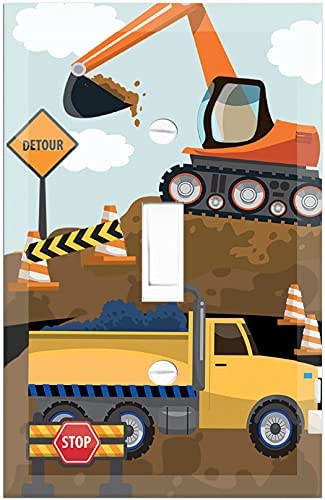 Create-A-Mural Truck Boys Room Light Switch Cover Plate Kids Decorative Tractor Nursery Teen Toddler Room Decor Bedroom Bathroom Playroom Construction Truck - Image 1