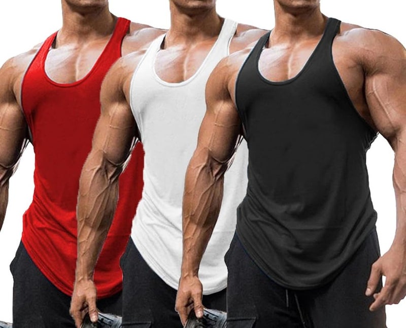 THE BLAZZE Men's Tank Tops Muscle Gym Bodybuilding Vest Fitness Workout Train Stringers L2629 0001 (XL, RED_WHT_BLK) - Image 5