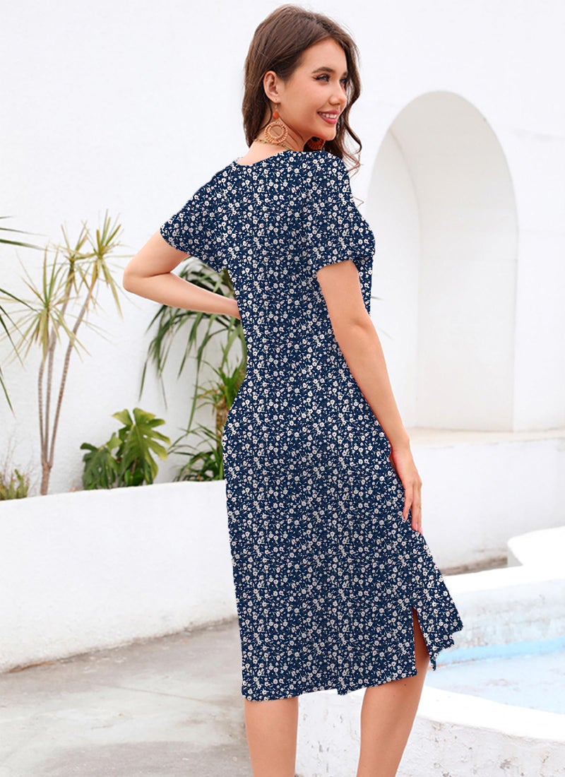 VOBCTY Women's Casual Short Sleeve Tshirt Dress Summer Side Split Loose V Neck Dresses(64B,X-Large) - Image 5