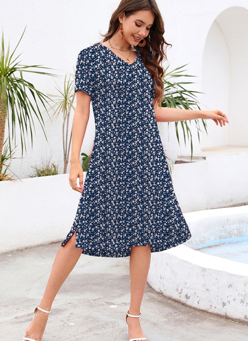 VOBCTY Women's Casual Short Sleeve Tshirt Dress Summer Side Split Loose V Neck Dresses(64B,X-Large) - Image 4