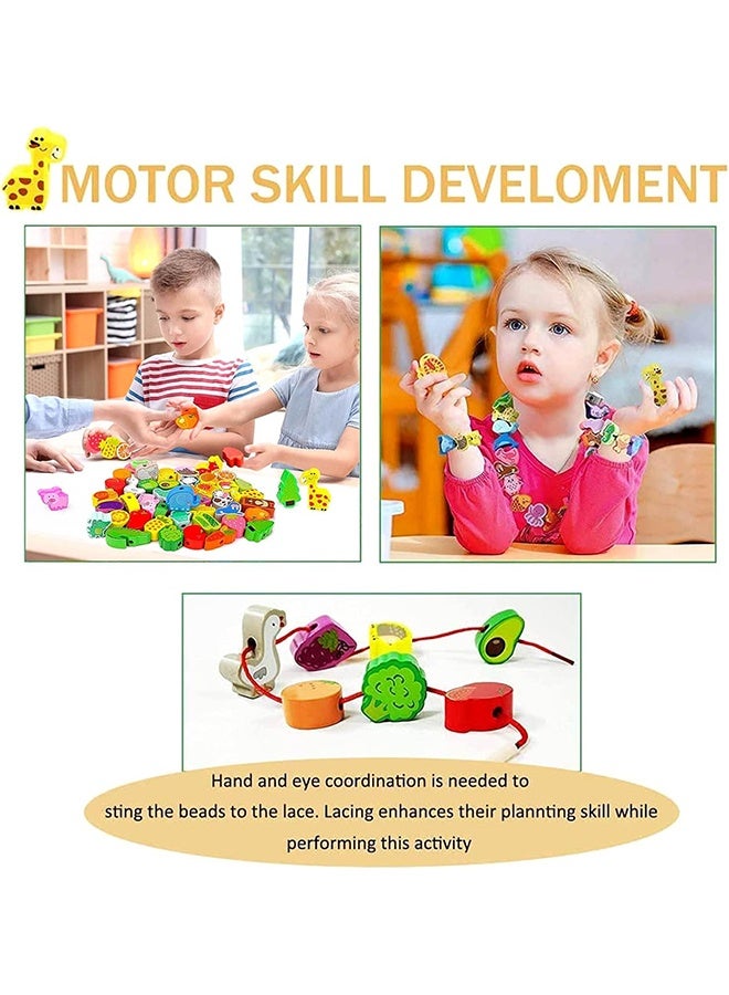 كوانتوم خرز خشبي للتطريز، ألعاب تطريز على شكل حيوانات وفواكه، ألعاب خرز خشبي للتطريز للأطفال الصغار، أساور صداقة - Image 2