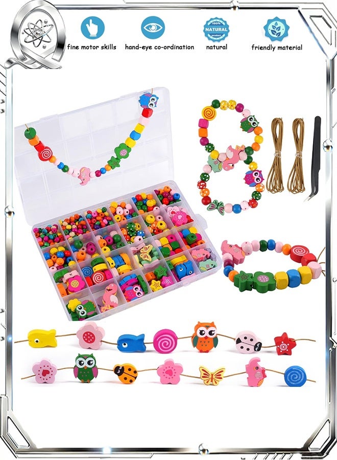 كوانتوم خرز خشبي للتطريز، ألعاب تطريز على شكل حيوانات وفواكه، ألعاب خرز خشبي للتطريز للأطفال الصغار، أساور صداقة - Image 1