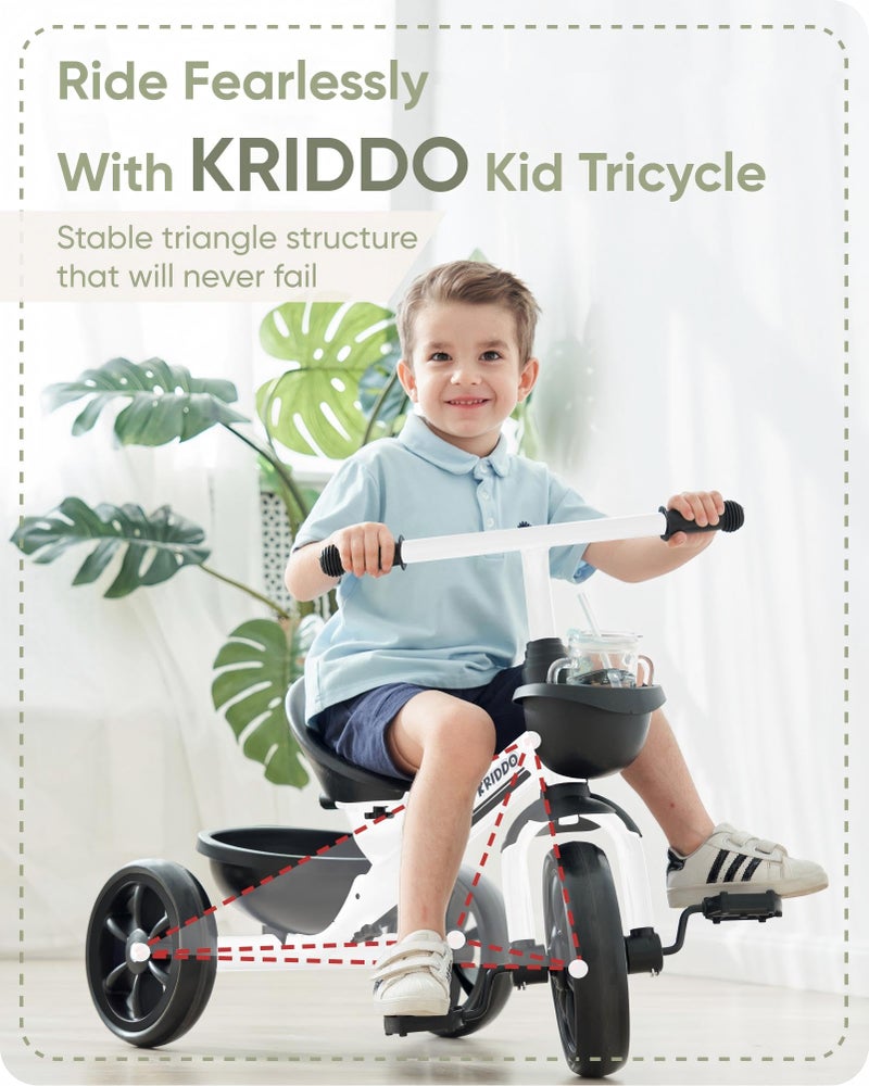 KRIDDO Kids Tricycles for 24 Year Olds Toddler Trike Gift for 24 Months to 4 Years White - Image 3
