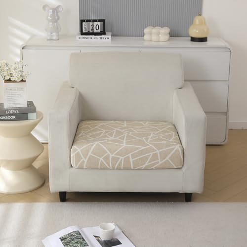 HOKIPO 'Elira Series' Polyester Blend 140GSM Stretchable Sofa Seat Cushion Cover Slipcover, 2 Seater, Beige Abstract Geometry (AR-5349-C3) - Image 1