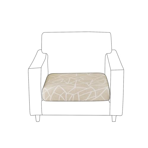 HOKIPO 'Elira Series' Polyester Blend 140GSM Stretchable Sofa Seat Cushion Cover Slipcover, 2 Seater, Beige Abstract Geometry (AR-5349-C3) - Image 2
