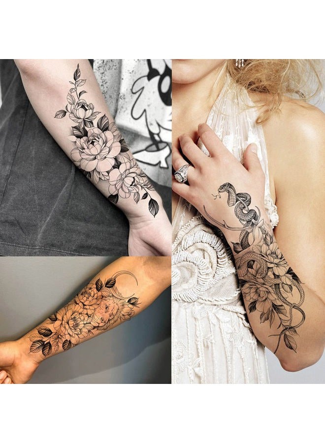 Bilizar 64 Sheets Long Lasting Flower Temporary Fake Tattoos For Women Arm Neck, Jellyfish Sunflower Moon Rose For Adults Girl, 3D Temp Realistic Snake Tatoo Stickers Serpent Peony Floral Kids - Image 4