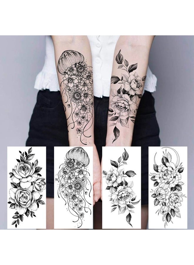Bilizar 64 Sheets Long Lasting Flower Temporary Fake Tattoos For Women Arm Neck, Jellyfish Sunflower Moon Rose For Adults Girl, 3D Temp Realistic Snake Tatoo Stickers Serpent Peony Floral Kids - Image 2