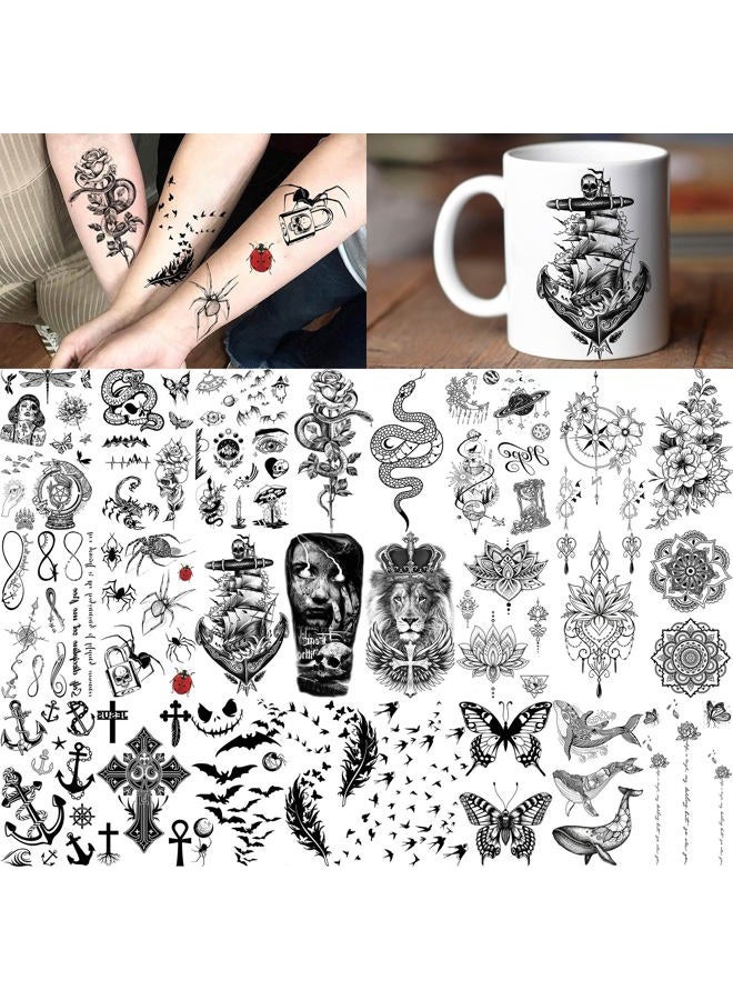 Bilizar 64 Sheets Long Lasting Flower Temporary Fake Tattoos For Women Arm Neck, Jellyfish Sunflower Moon Rose For Adults Girl, 3D Temp Realistic Snake Tatoo Stickers Serpent Peony Floral Kids - Image 5