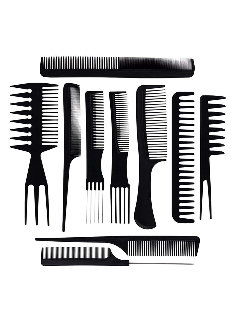 DubaiGallery Professional Multipurpose 10 pcs Hair Comb Set Hair Brush for Hair Cutting and Styling (BLACK) - Image 1