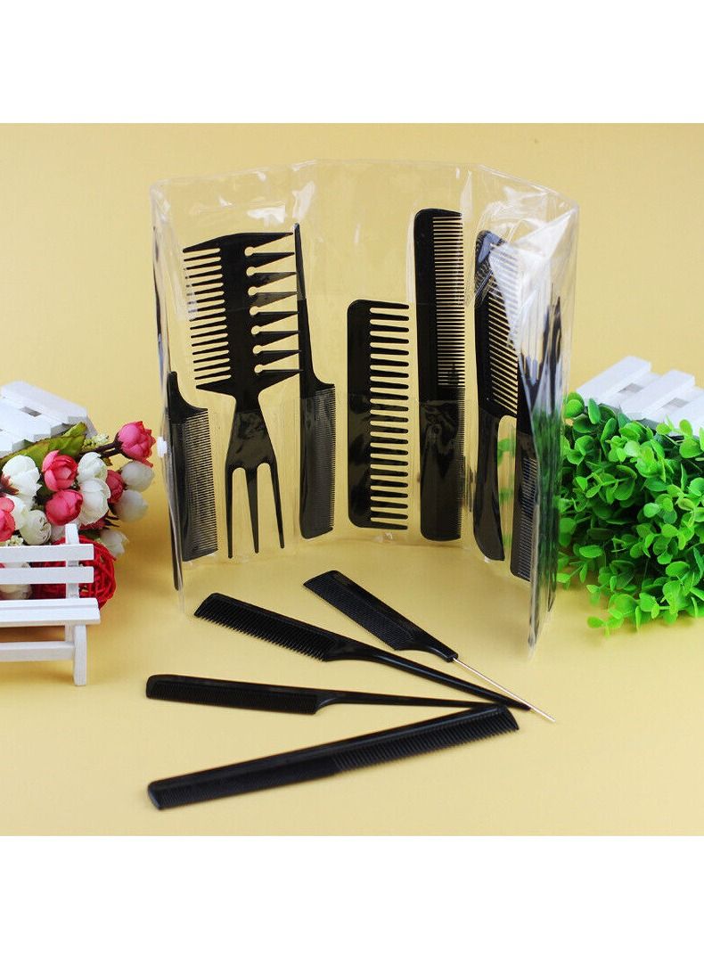 DubaiGallery Professional Multipurpose 10 pcs Hair Comb Set Hair Brush for Hair Cutting and Styling (BLACK) - Image 2