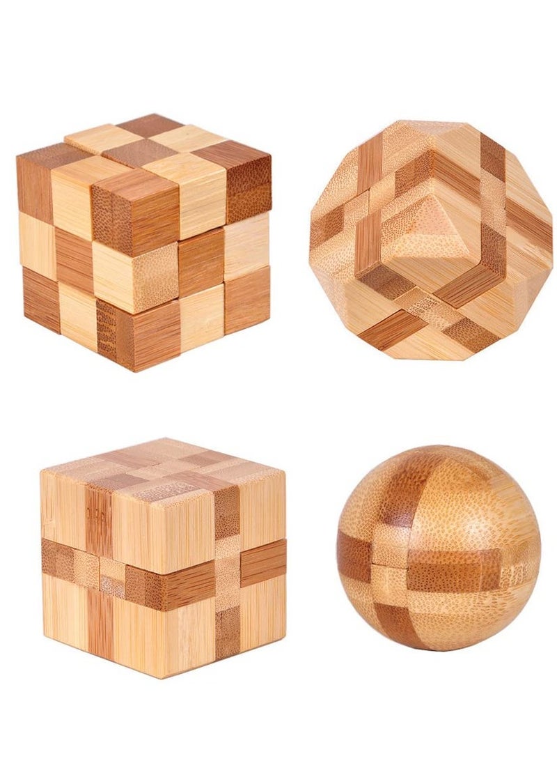 SYOSI 4 Pack Wooden Puzzle Games Brain Teasers Toy 3D Puzzles for Teens and Adults Wooden Logic Puzzle Wood Snake Cube Magic Cube Magic Ball Brain Teaser Intellectual Removing Assembling Toy - Image 1