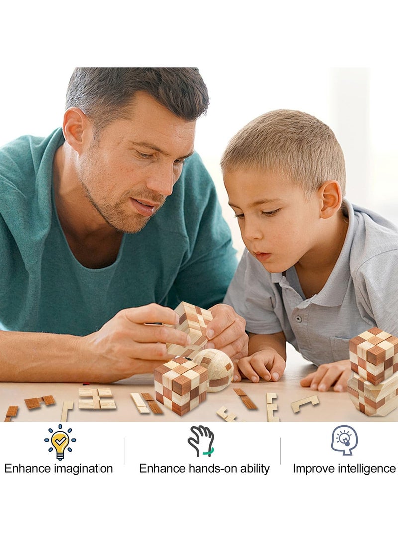 SYOSI 4 Pack Wooden Puzzle Games Brain Teasers Toy 3D Puzzles for Teens and Adults Wooden Logic Puzzle Wood Snake Cube Magic Cube Magic Ball Brain Teaser Intellectual Removing Assembling Toy - Image 2