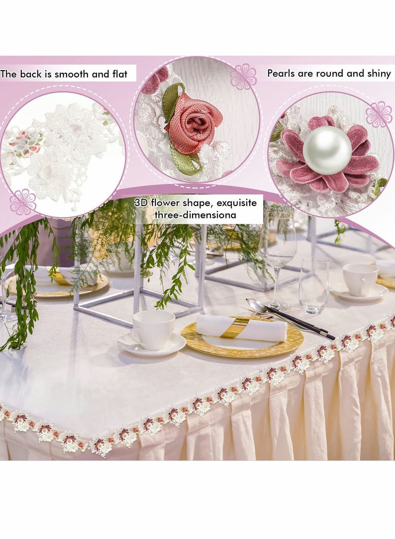 Excefore Flower Pearl Beads Lace Edge Trim Ribbon, 5.5 cm Width Vintage Style Trim Ribbon (1 Meter) - Image 4